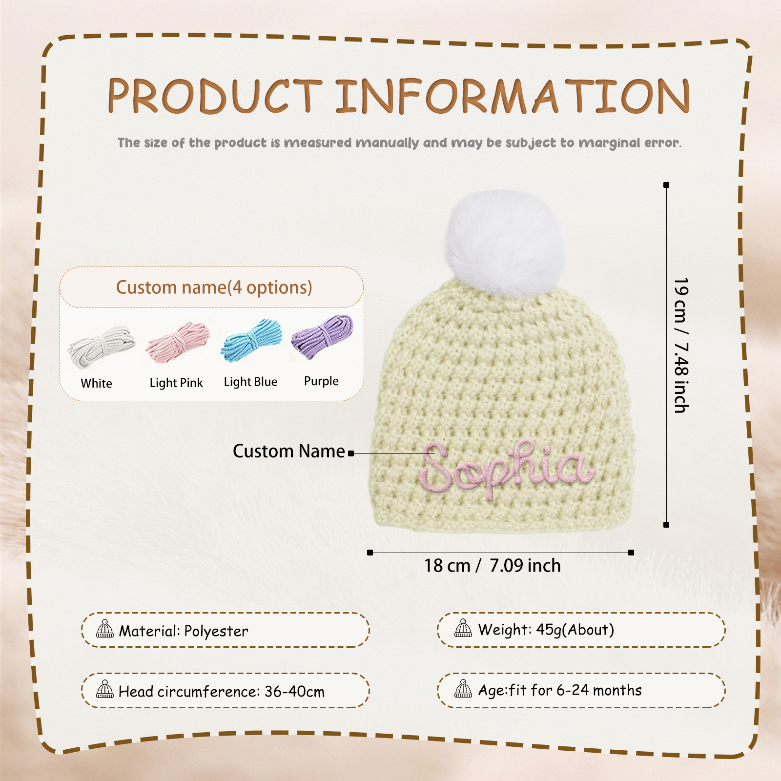 Bonnet Bébé Personnalisé avec Prénom et Pompon Doux – Tricot Chaud Hiver