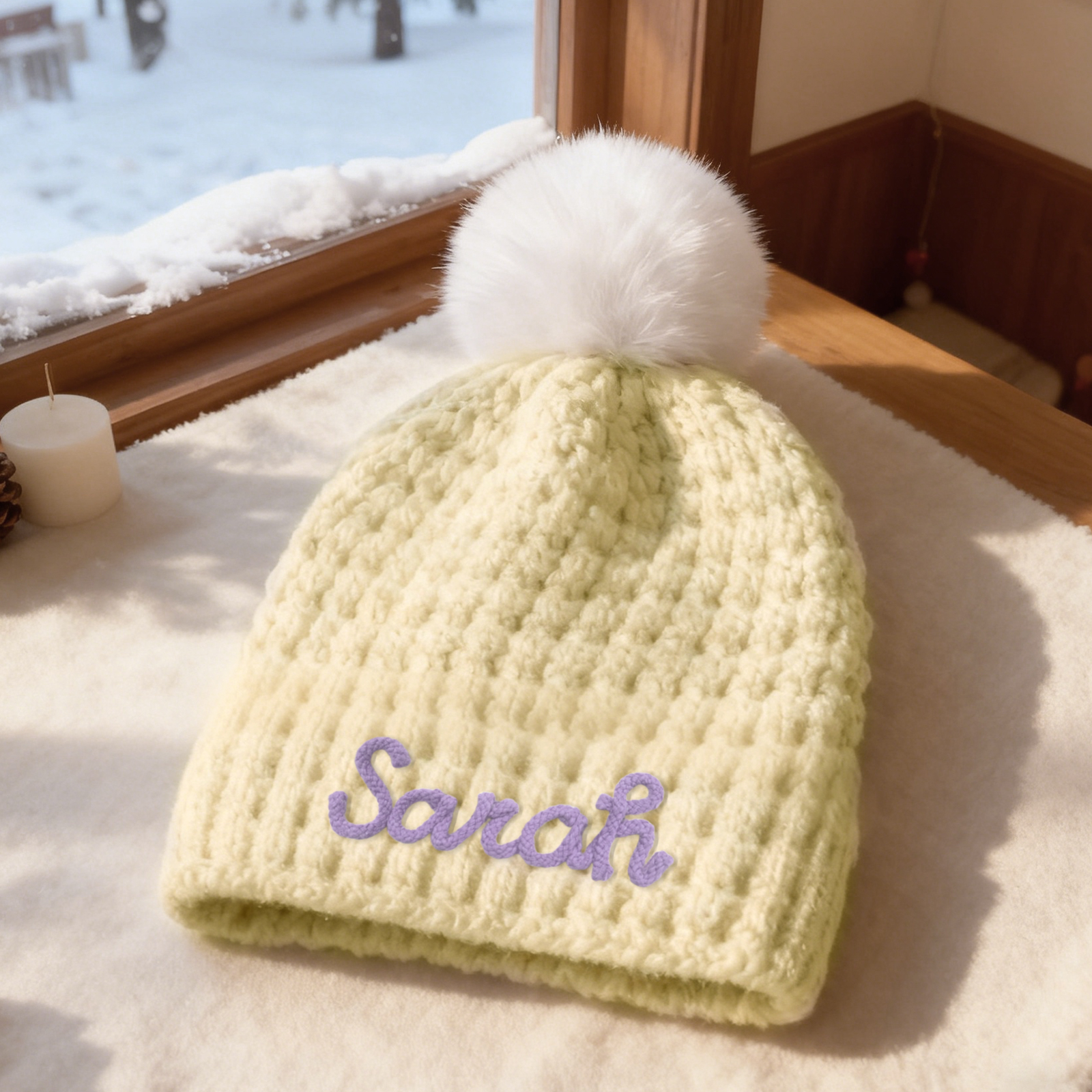 Bonnet Bébé Personnalisé avec Prénom et Pompon Doux – Tricot Chaud Hiver