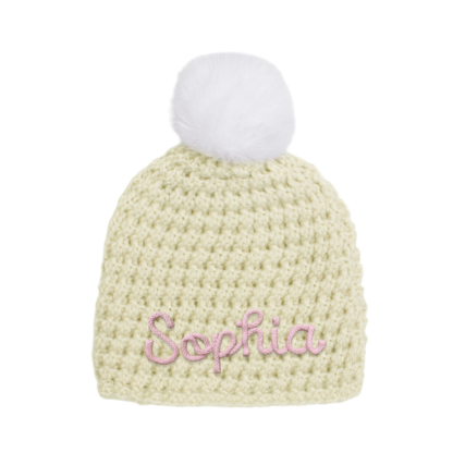 Bonnet Bébé Personnalisé avec Prénom et Pompon Doux – Tricot Chaud Hiver