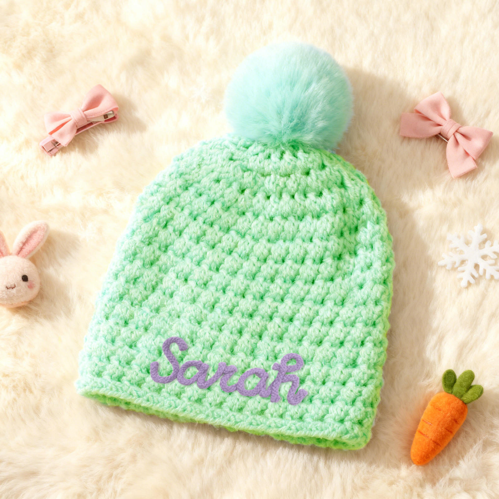 Bonnet Bébé Personnalisé avec Prénom et Pompon Doux – Tricot Chaud Hiver