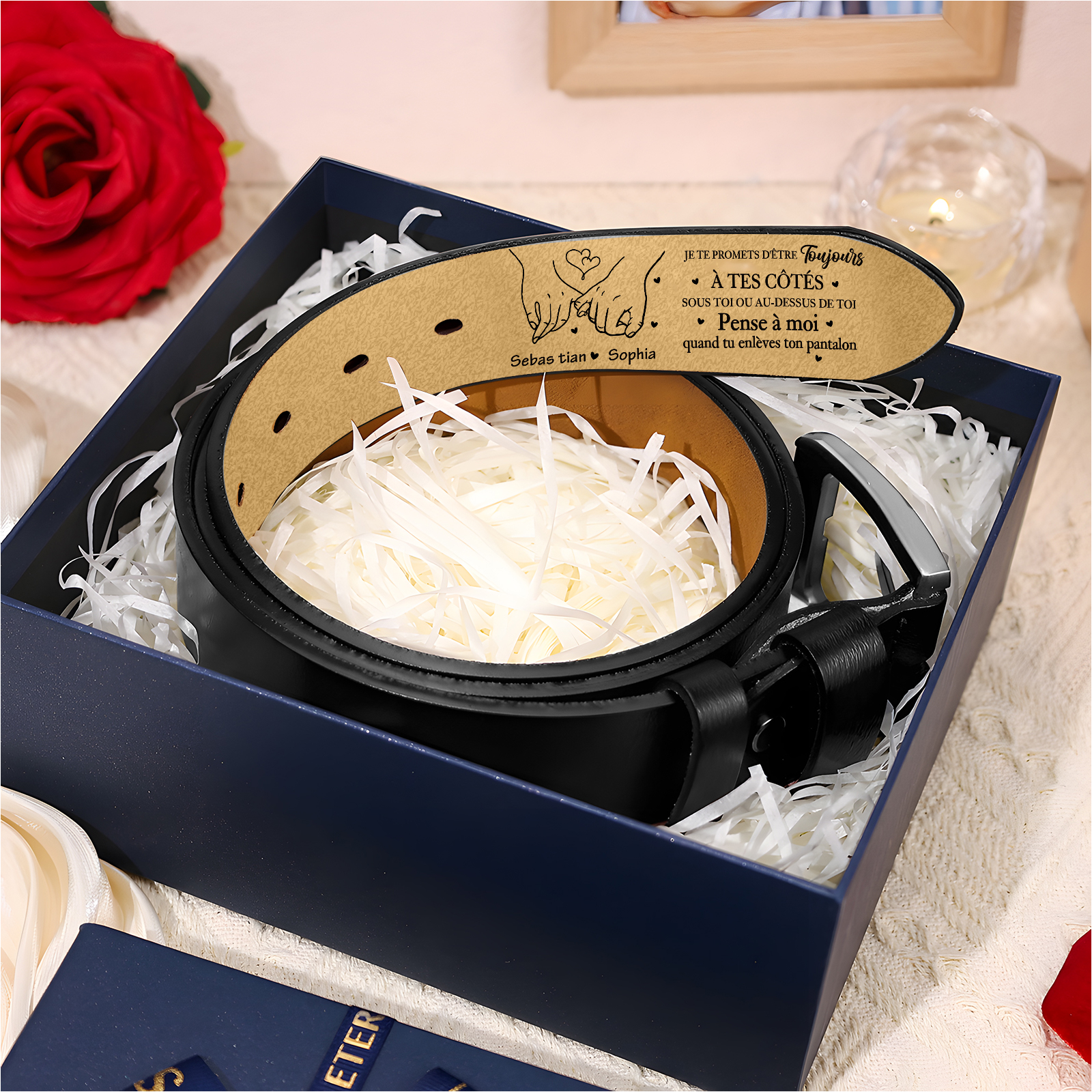 Ceinture Homme Personnalisée avec Message Amoureux et Coquin – Cadeau Romantique pour Couple, Mari ou Petit Ami