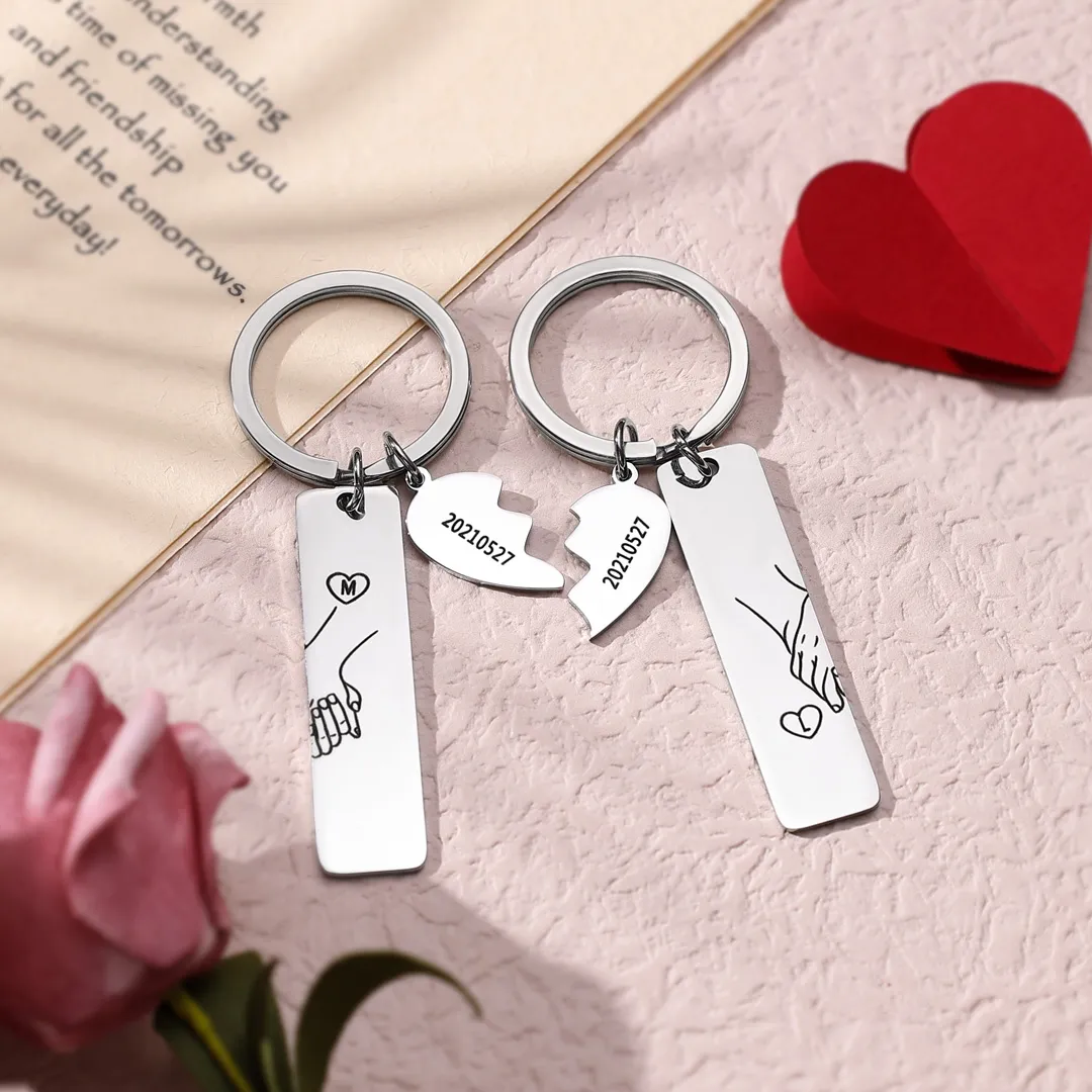Porte-Clés en Commun Personnalisés avec Date et Lettres Cadeau Coffret pour Couple | Jessemade