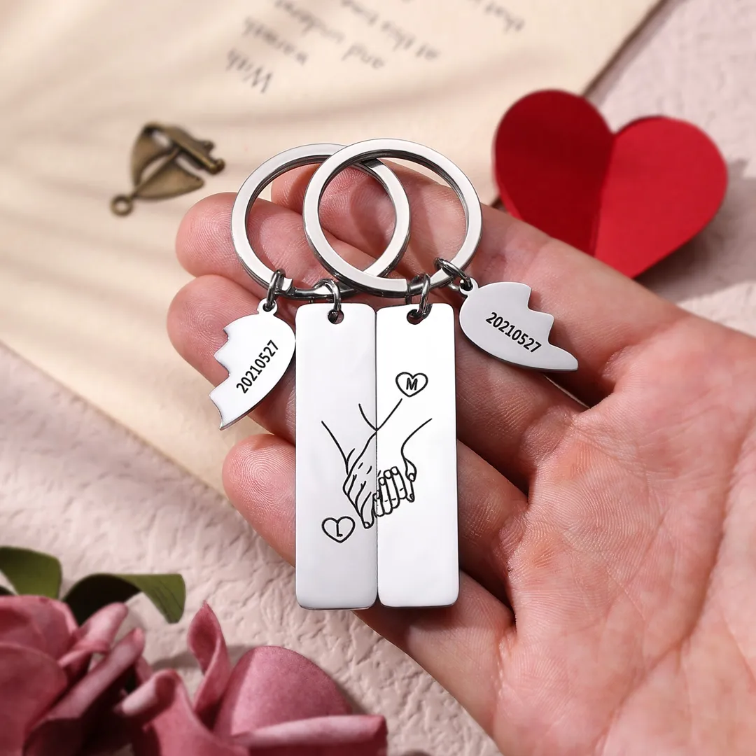 Porte-Clés en Commun Personnalisés avec Date et Lettres Cadeau Coffret pour Couple | Jessemade