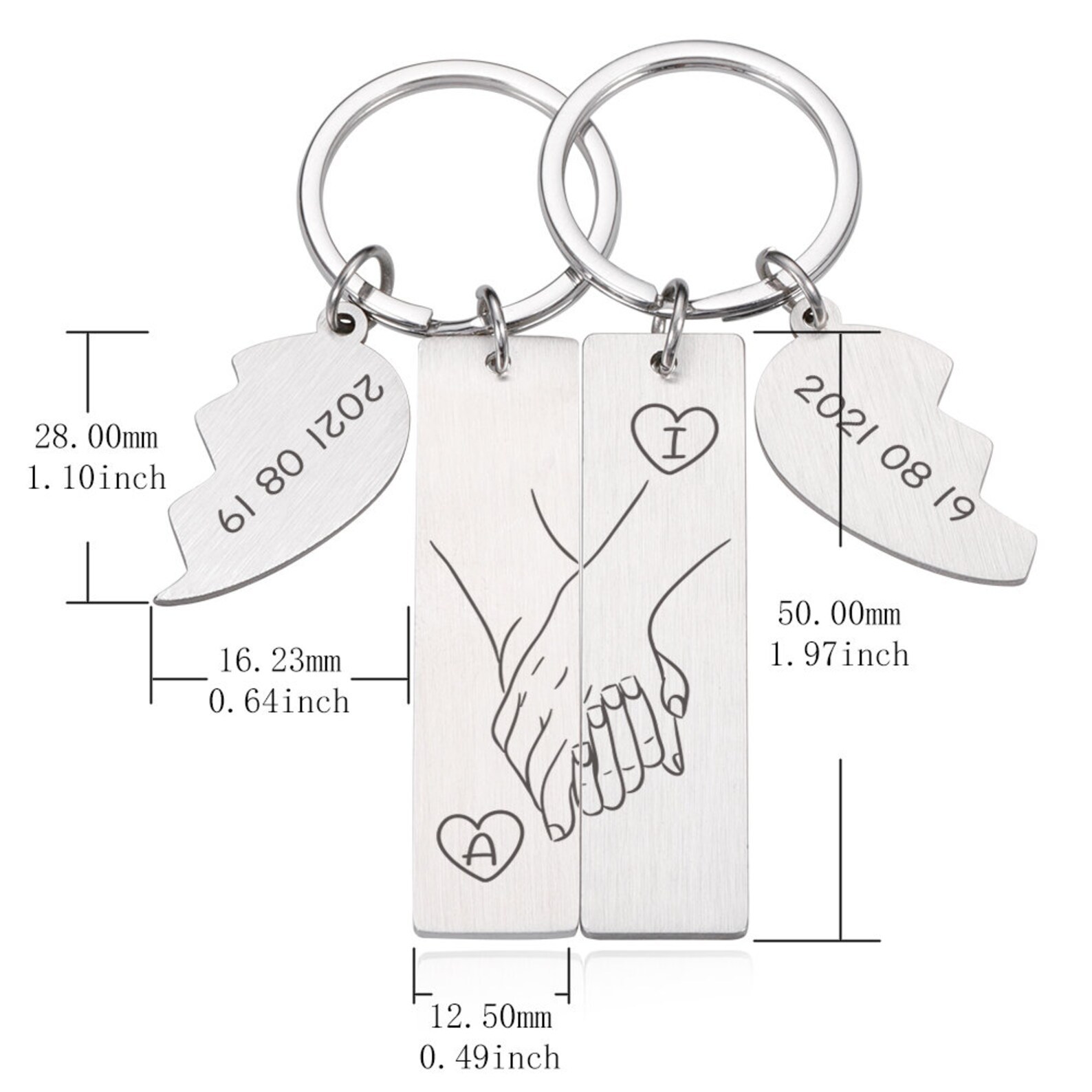 Porte-Clés en Commun Personnalisés avec Date et Lettres Cadeau Coffret pour Couple | Jessemade