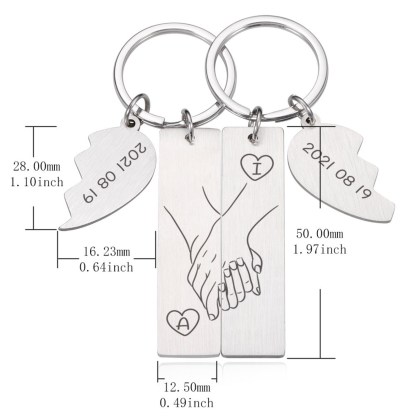 Porte-Clés en Commun Personnalisés avec Date et Lettres Cadeau Coffret pour Couple | Jessemade