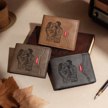 Portefeuille Homme Personnalisé en cuir PU, personnalisable avec Photo, Calendrier ou gravure de Nom