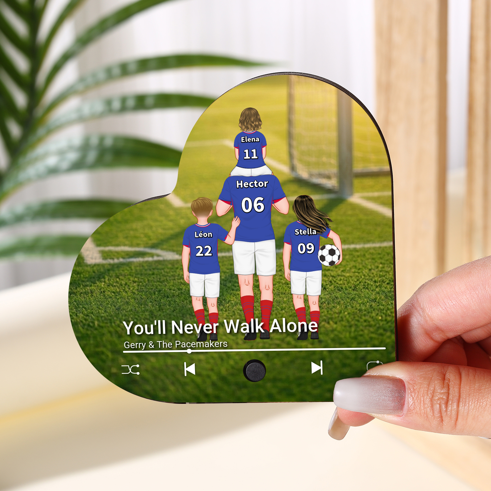 Aimant Frigo Musical Football Personnalisé avec 1 à 8 Prénoms pour Famille/Papa/Papi