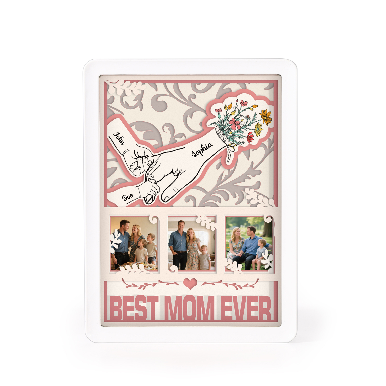 Lampe photo personnalisée LED 3 photos 2 à 6 prénoms Cadeau Fête des Mères Anniversaire pour Maman souvenir déco | Jessemade