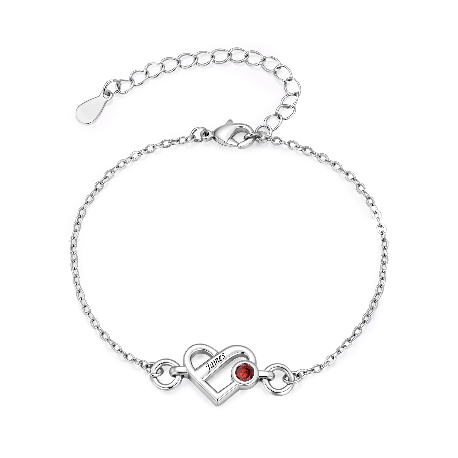 Bracelet personnalisé cœur prénom 1 à 6 et pierre de naissance cadeau anniversaire Saint Valentin pour maman épouse grand mère | Jessemade