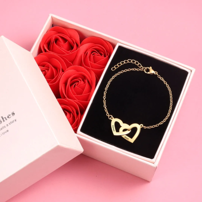 Bracelet Gourmette Coeur 2 Prénoms Bracelet Personnalisé Femme pour Femme Cadeau Maman Fille Anniversaire｜Jessemade