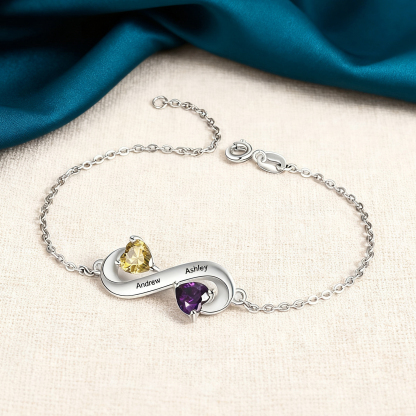 Bracelet Infini Personnalisé 2 Prénoms avec Pierres Cœur – Cadeau Femme