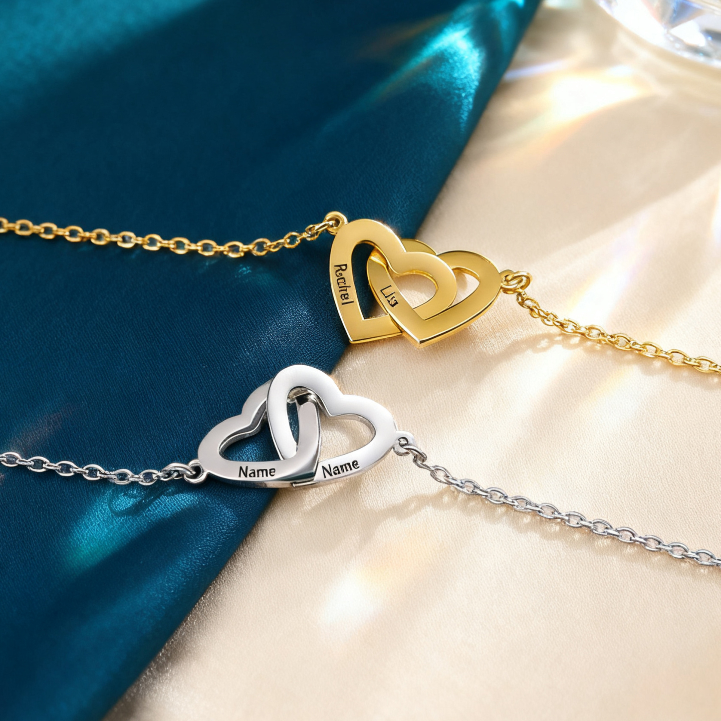 Bracelet Gourmette Coeur 2 Prénoms Bracelet Personnalisé Femme pour Femme Cadeau Maman Fille Anniversaire｜Jessemade