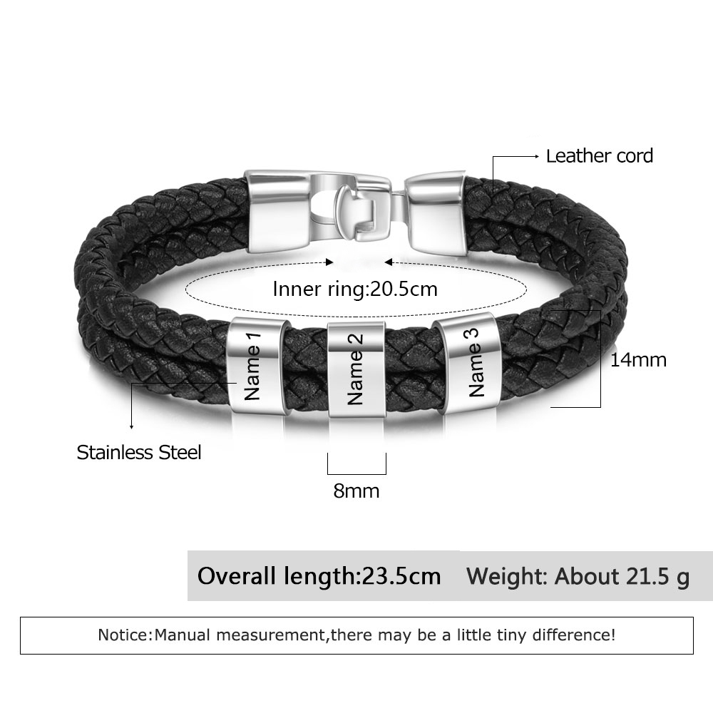 Coffret Cadeau 2PCS Portefeuille classique Bracelet 3 Prénoms Personnalisé avec Photo Coffret Cadeau pour Homme | Jessemade