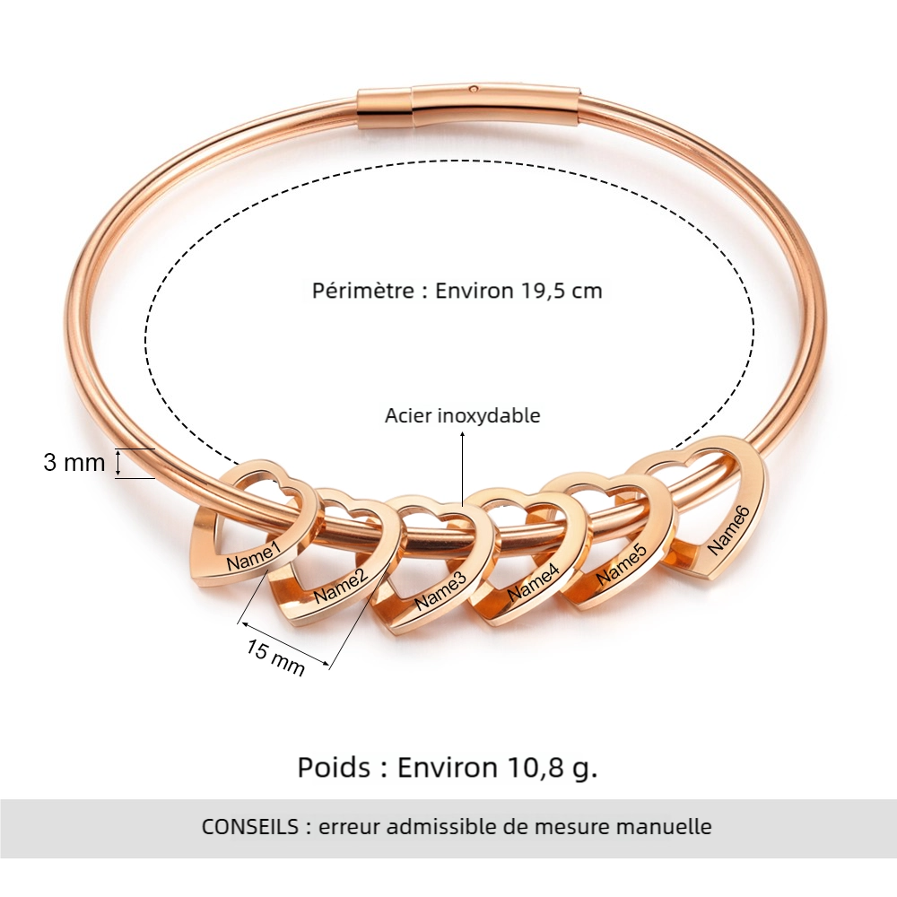 Bracelet 2-6 Prénoms Personnalisés Avec 3 Pendentifs Coeur Bracelet Coeur Avec Coffret｜Jessemade