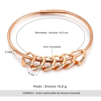 Bracelet 2-6 Prénoms Personnalisés Avec 3 Pendentifs Coeur Bracelet Coeur Avec Coffret｜Jessemade