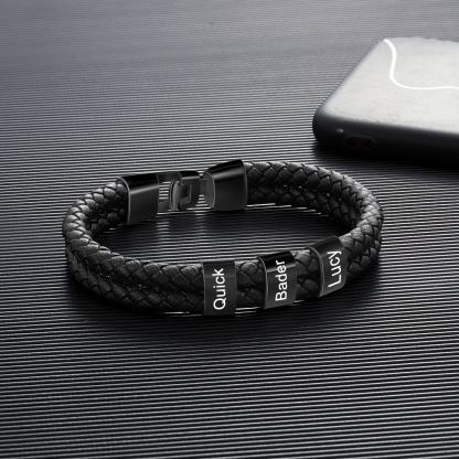Coffret Cadeau 2PCS Portefeuille classique Bracelet Noir 3 Prénoms Personnalisé avec Photo Coffret Cadeau pour Homme | Jessemade