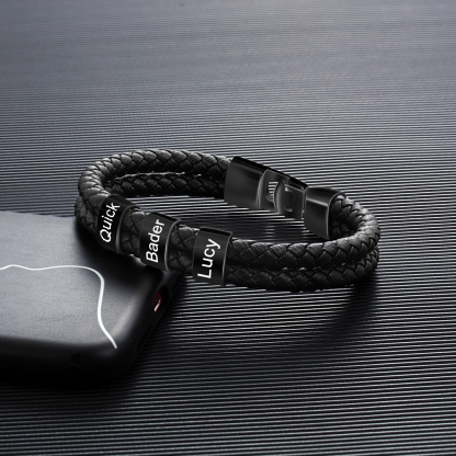 Coffret Cadeau 2PCS Portefeuille classique Bracelet Noir 3 Prénoms Personnalisé avec Photo Coffret Cadeau pour Homme | Jessemade