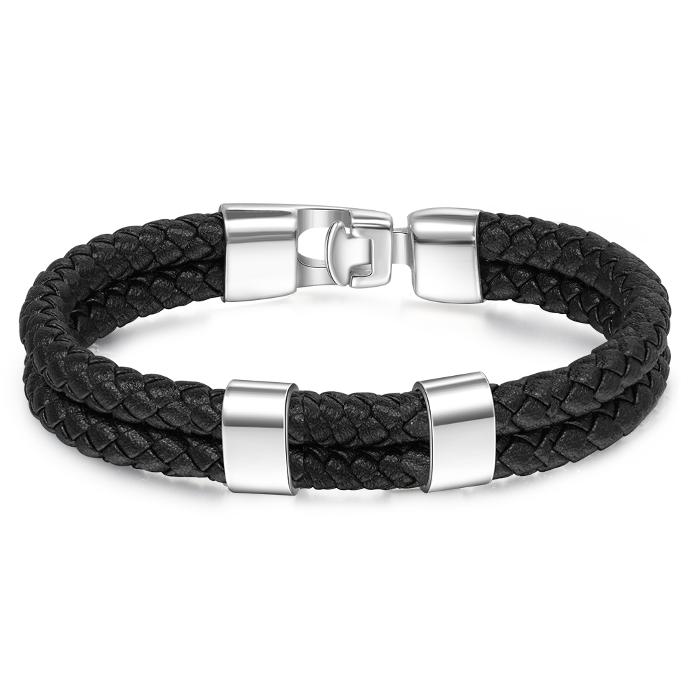 À mon Papa - Bracelet en Cuir et Acier personnalisé avec 2 Prénom | Jessemade