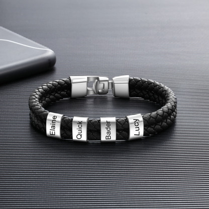 Coffret Cadeau 2PCS Portefeuille classique Bracelet 4 Prénoms Personnalisé avec Photo Coffret Cadeau pour Homme | Jessemade