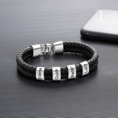 Coffret Cadeau 2PCS Portefeuille classique Bracelet 4 Prénoms Personnalisé avec Photo Coffret Cadeau pour Homme | Jessemade