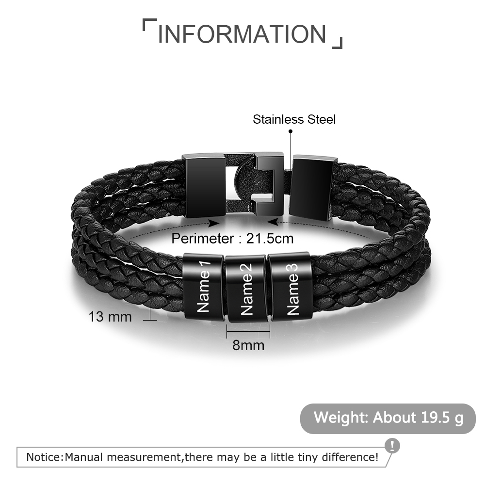 2PCS Bracelet Homme et Collier 3 Prénoms Personnalisés avec 3 Pierres de naissance Collier Bracelet Personnalisé | Jessemade