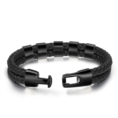Coffret Cadeau 2PCS Portefeuille classique Bracelet Noir 5 Prénoms Personnalisé avec Photo Coffret Cadeau pour Homme | Jessemade