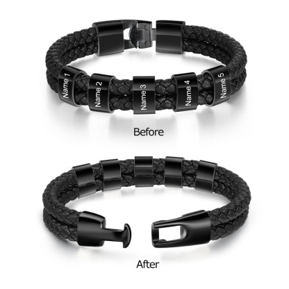 Coffret Cadeau 2PCS Portefeuille classique Bracelet Noir 5 Prénoms Personnalisé avec Photo Coffret Cadeau pour Homme | Jessemade