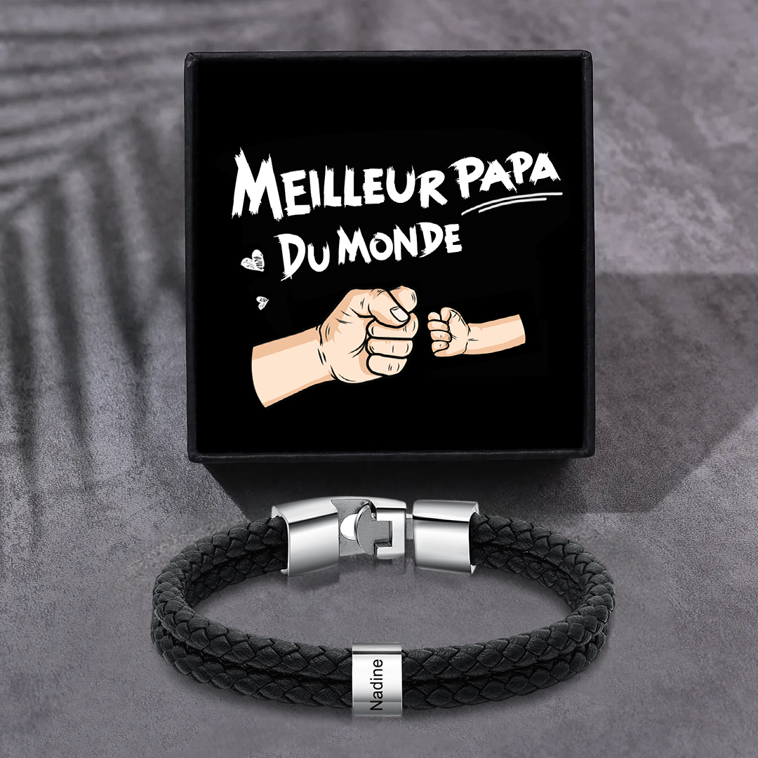Bracelet personnalisé avec 1 à 6 prénoms, cuir et acier inoxydable | Jessemade