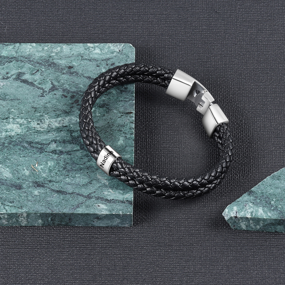 Coffret Cadeau 2PCS Portefeuille classique Bracelet 1 Prénom Personnalisé avec Photo Coffret Cadeau pour Homme | Jessemade