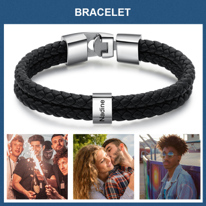 À mon Papa - Bracelet en Cuir et Acier personnalisé avec 1 Prénom | Jessemade