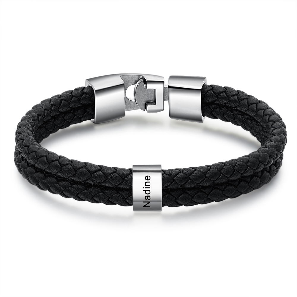 Coffret Cadeau 2PCS Portefeuille classique Bracelet 1 Prénom Personnalisé avec Photo Coffret Cadeau pour Homme | Jessemade
