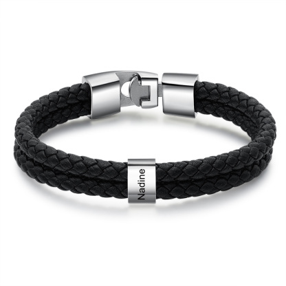Coffret Cadeau 2PCS Portefeuille classique Bracelet 1 Prénom Personnalisé avec Photo Coffret Cadeau pour Homme | Jessemade