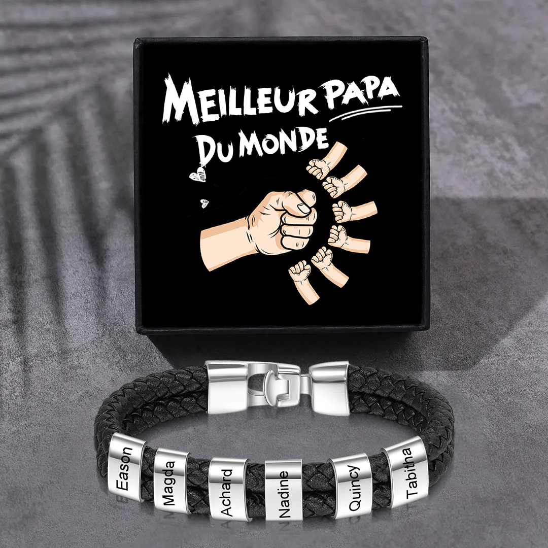 Bracelet personnalisé avec 1 à 6 prénoms, cuir et acier inoxydable | Jessemade