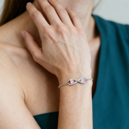 Bracelet à Breloque Infini 1 texte 2 pierre Personnalisé Bracelet Pierre De Naissance｜Jessemade