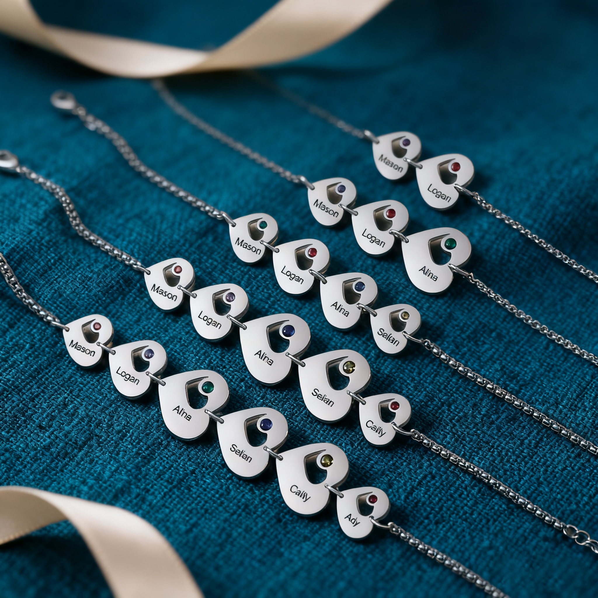 Bracelet Cœur 1-6 Prénoms Personnalisés Bracelet Pierre De Naissance｜Jessemade