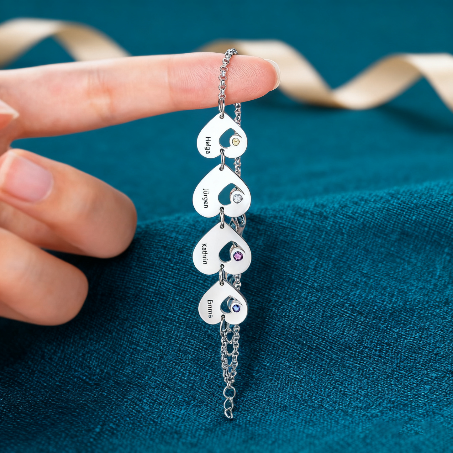 Bracelet Cœur 1-6 Prénoms Personnalisés Bracelet Pierre De Naissance｜Jessemade