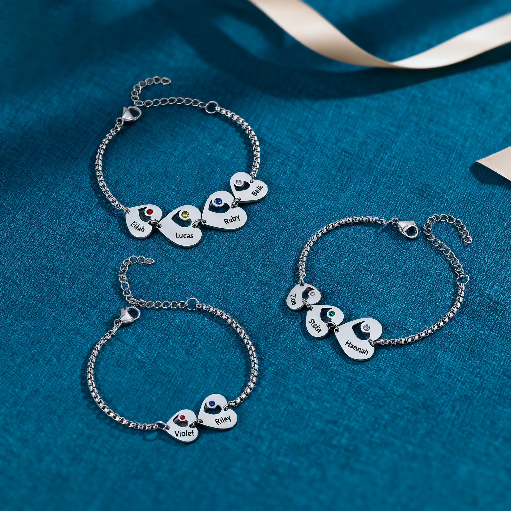 Bracelet Cœur 1-6 Prénoms Personnalisés Bracelet Pierre De Naissance｜Jessemade