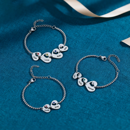 Bracelet Cœur 1-6 Prénoms Personnalisés Bracelet Pierre De Naissance｜Jessemade