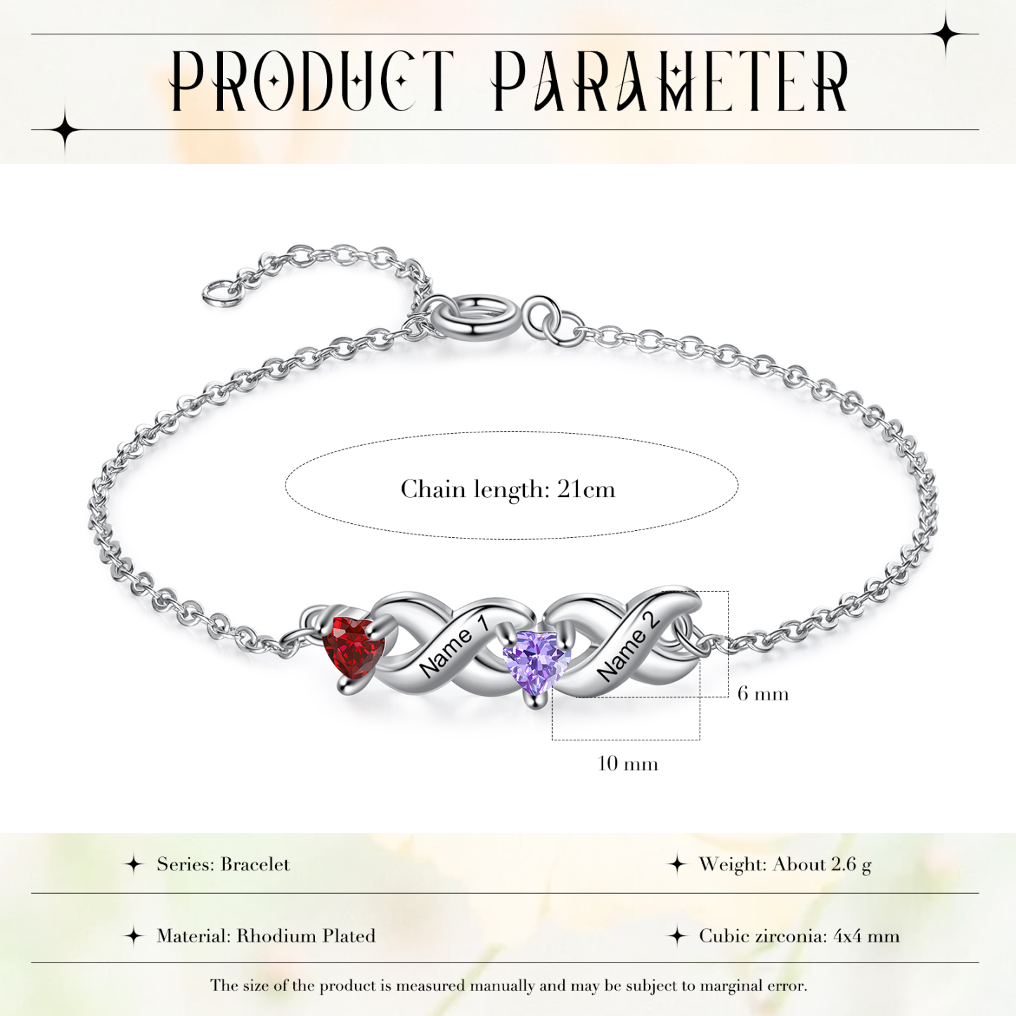 2PCS Bracelet et Collier 2 Prénoms Personnalisés avec 2 Pierres de naissance Collier Bracelet Personnalisé | Jessemade