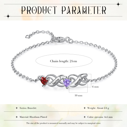 2PCS Bracelet et Collier 2 Prénoms Personnalisés avec 2 Pierres de naissance Collier Bracelet Personnalisé | Jessemade