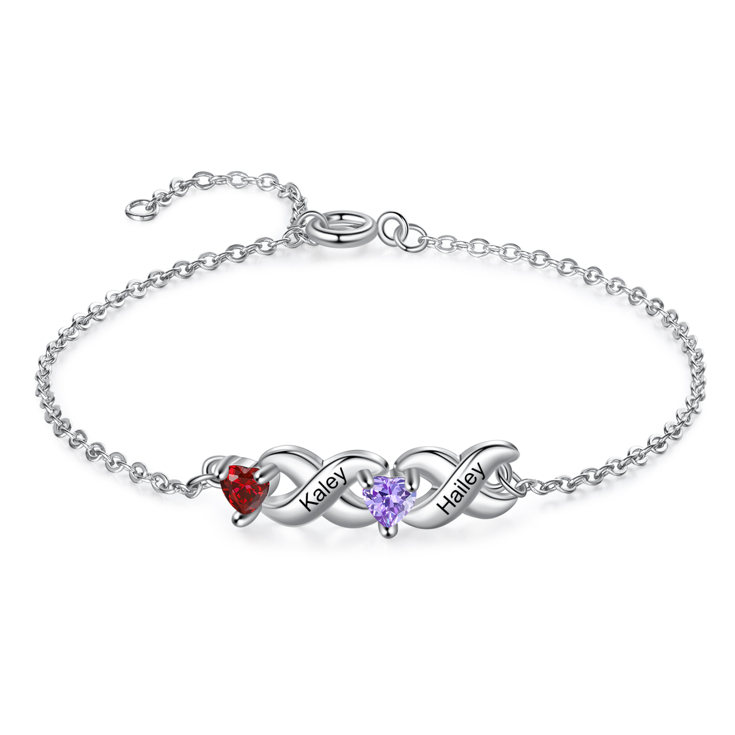 2PCS Bracelet et Collier 2 Prénoms Personnalisés avec 2 Pierres de naissance Collier Bracelet Personnalisé | Jessemade