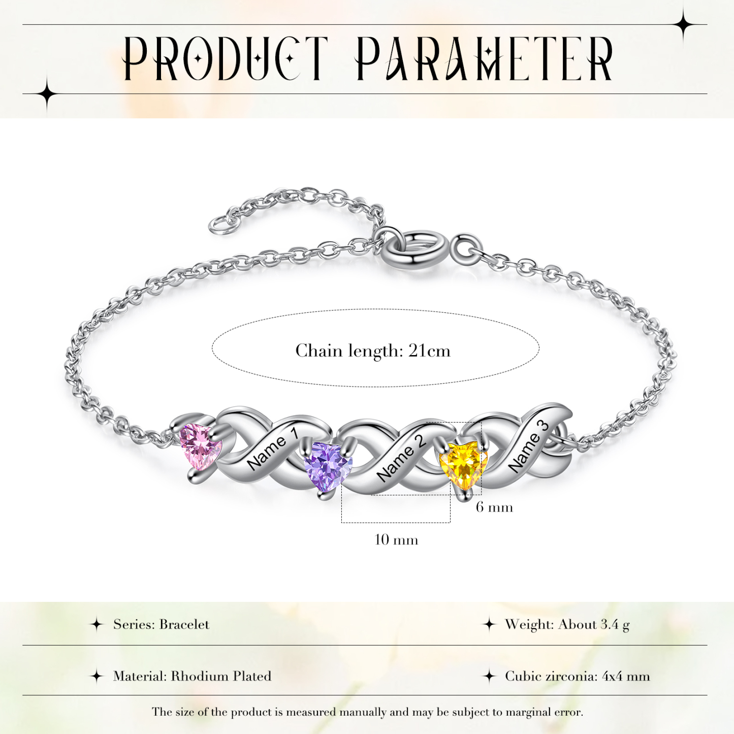 2PCS Bracelet et Collier 3 Prénoms Personnalisés avec 3 Pierres de naissance Collier Bracelet Personnalisé | Jessemade