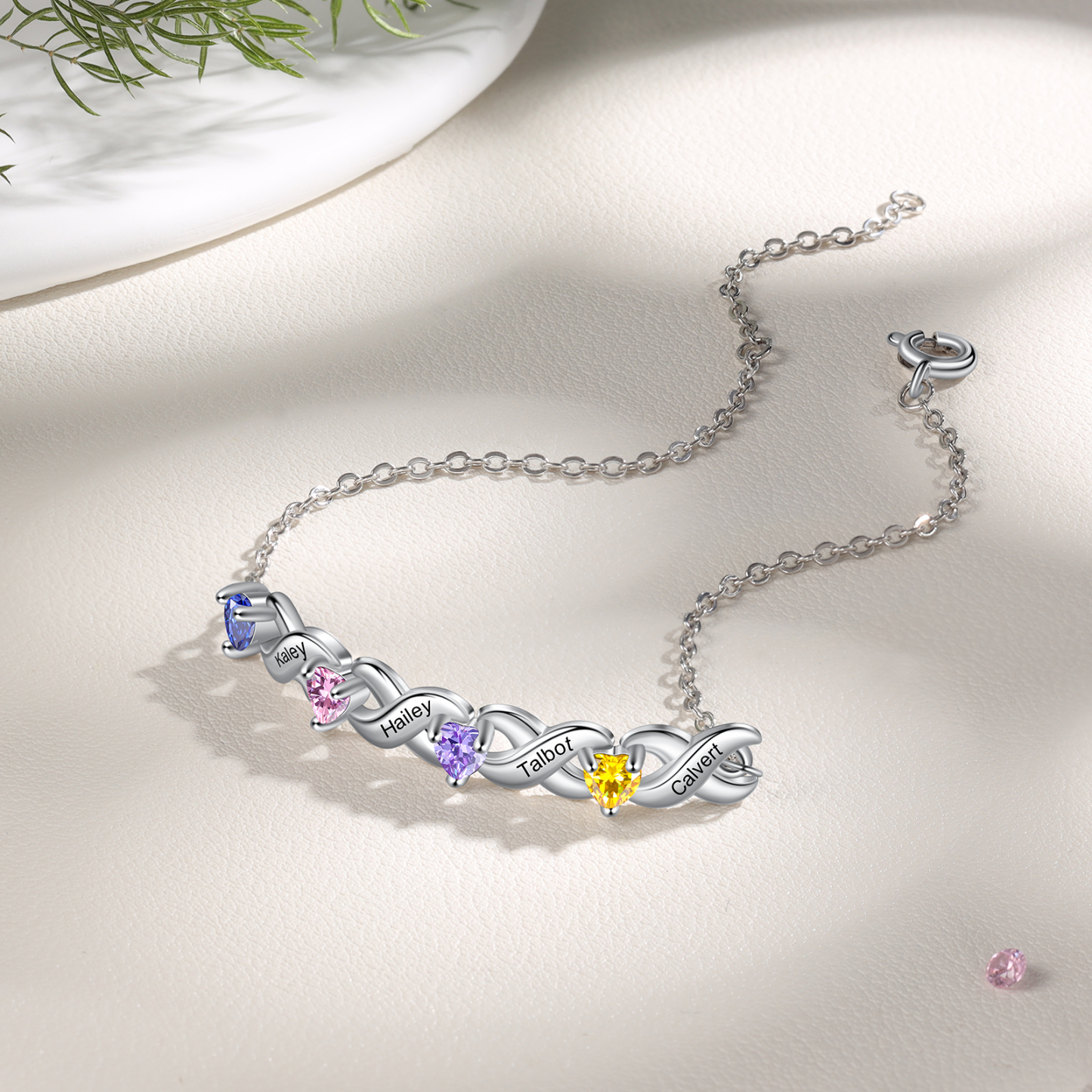 2PCS Bracelet et Collier 4 Prénoms Personnalisés avec 3 Pierres de naissance Collier Bracelet Personnalisé | Jessemade