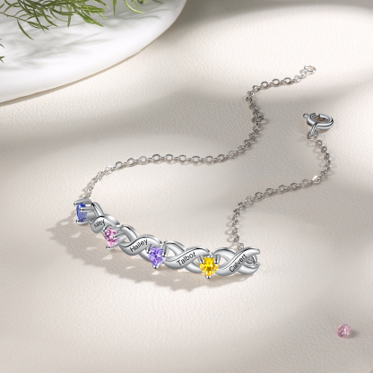 2PCS Bracelet et Collier 4 Prénoms Personnalisés avec 3 Pierres de naissance Collier Bracelet Personnalisé | Jessemade