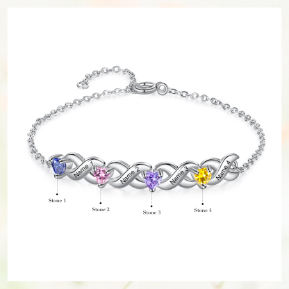 2PCS Bracelet et Collier 4 Prénoms Personnalisés avec 3 Pierres de naissance Collier Bracelet Personnalisé | Jessemade