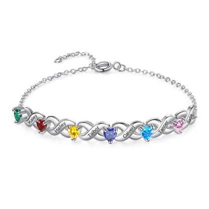 2PCS Bracelet et Collier 6 Prénoms Personnalisés avec 6 Pierres de naissance Collier Bracelet Personnalisé | Jessemade