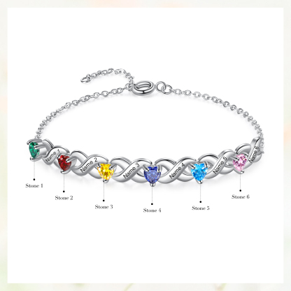 2PCS Bracelet et Collier 6 Prénoms Personnalisés avec 6 Pierres de naissance Collier Bracelet Personnalisé | Jessemade