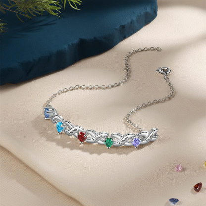 Bracelet à Breloque 2-7 Prénoms Personnalisé avec 2-7 Pierres de Naissance