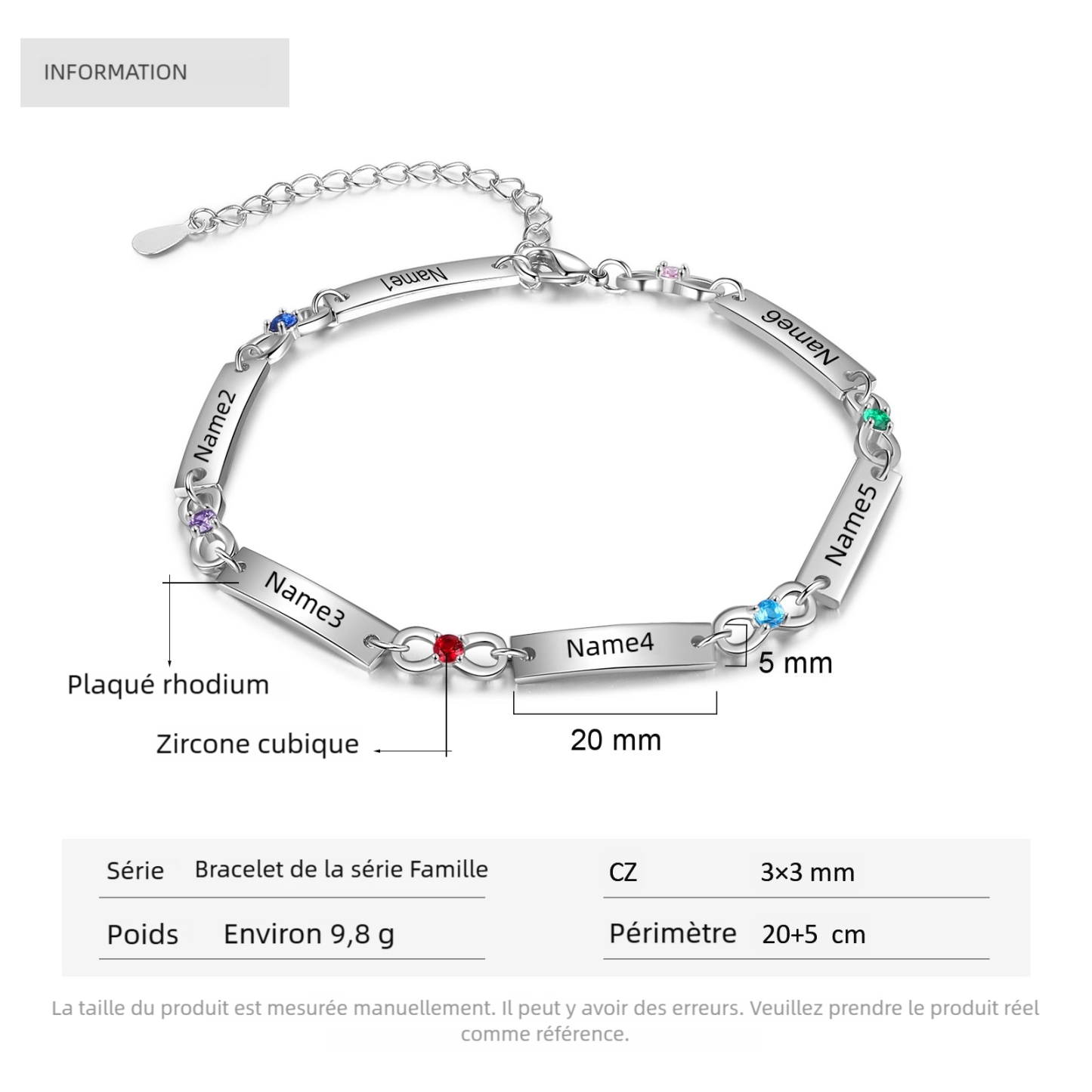 Bracelet infini Bracelet Pierre De Naissance avec 1-5 Prénoms Personnalisé pour Femme｜Jessemade