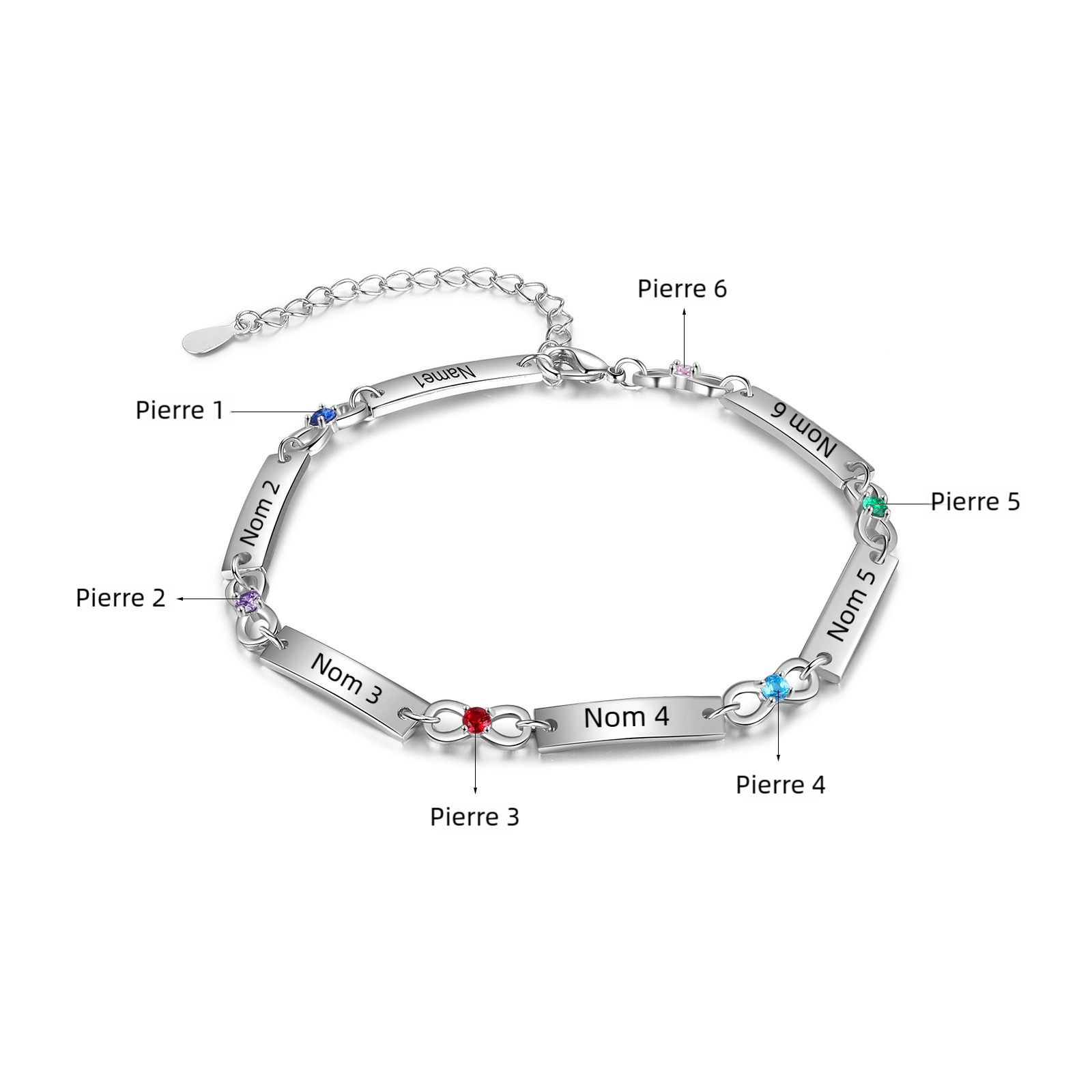 Bracelet infini Bracelet Pierre De Naissance avec 1-5 Prénoms Personnalisé pour Femme｜Jessemade